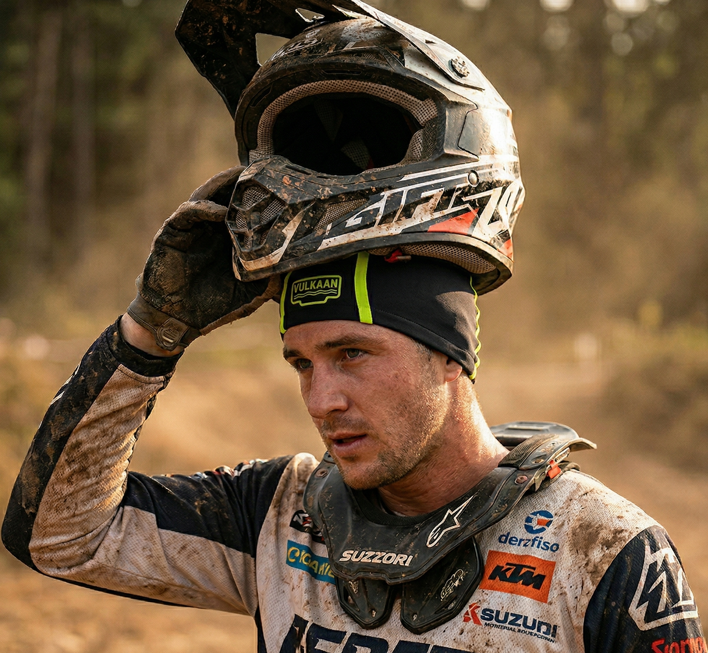 Pack Duo VULKAAN - piloto de enduro con sotocasco MIKE bajo casco de moto